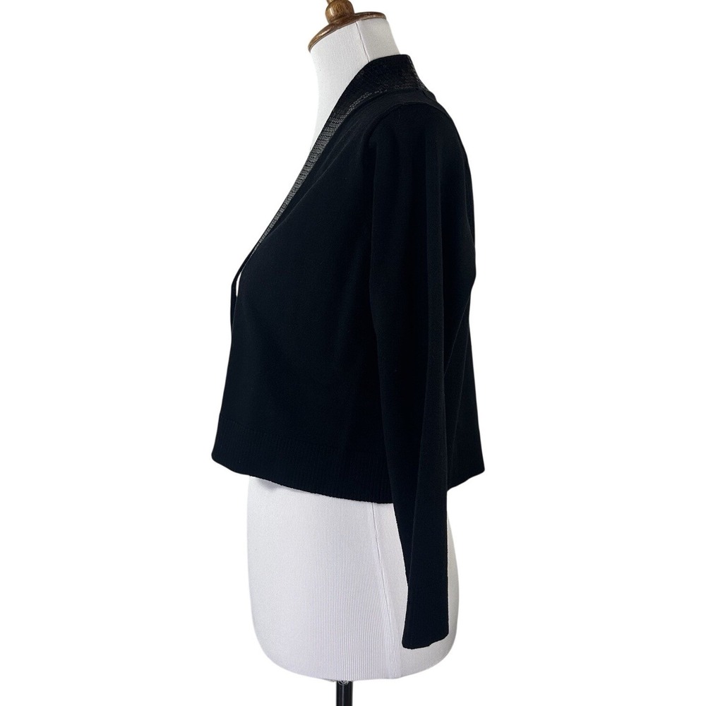 Calvin Klein Cropped Sequin Cardigan‎ 3/4 Sleeve Black Sweater Open Womens M - Picture 6 of 10